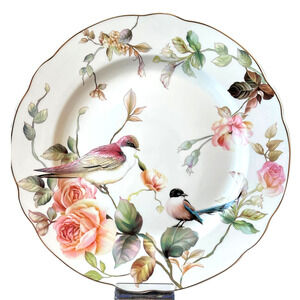 NEW Grace Teaware Floral Birds Porcelain Dinner Plates 11” Set of 4